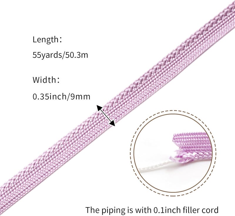 YRCLASYTRIM 0.35inch,(55Yards) Sewing Piping Trim,Shining Polyesterter Cord Trim,for Sewing Clothing,Hometextile, Decoration DIY Crafts Edge Piping Embellishments,30Colour (Light Quartz Purple) - Image 2